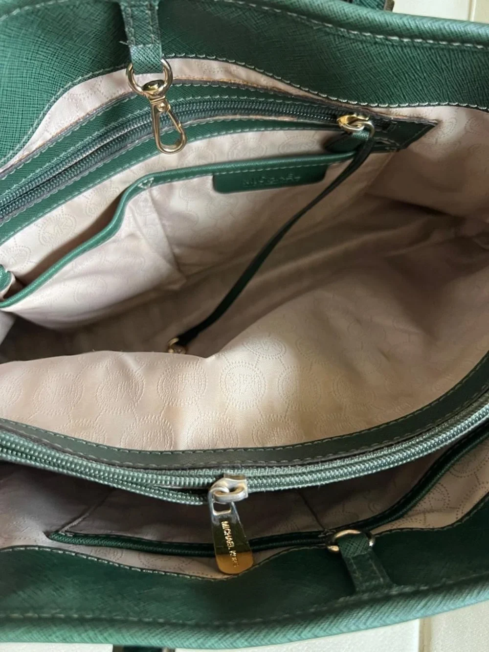 Michael Kors Emerald Green Saffiano Leather Tote with Gold Hardware